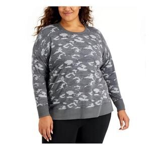 Id Ideology Camo-Print Sweatshirt Crew Neck Gray Plus Size 1XL